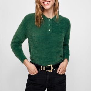 ZARA Green Kitten Knit Sweater